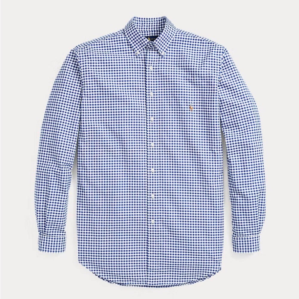 EUC, Polo Ralph Lauren Navy & White Check button down, Size Med. 100% cotton.